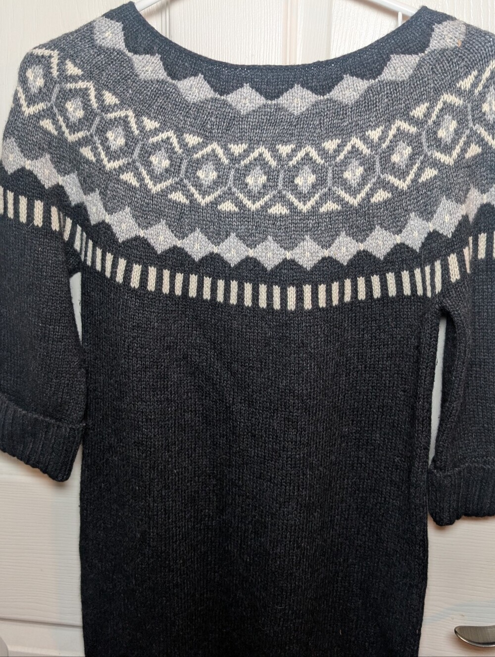 Ann Taylor LOFT Fitted Sweater Dress XS 3/4 Sleeves Black Gray Wool Rabbit Blend